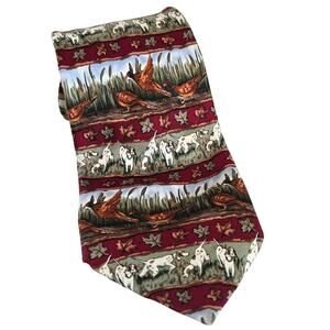 Alynn Neckwear Tie Men's Silk Red White Pheasants and Pointers Hand Made Career